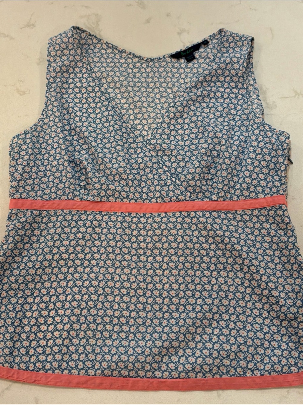 Boden Sleeveless Floral Side Zip Summer Top Cotton Blue Cottagecore